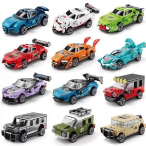 Mini four grid power car racing car building blocks, children's puzzle assembly toys, boys' kindergarten reward gift