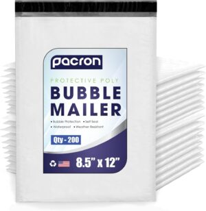 200-Pack Waterproof Poly Bubble Mailers 8.5 x 12 - Thick, Durable, Instant Se...