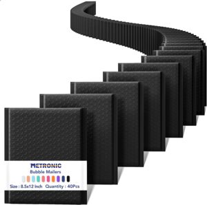 Metronic Bubble Mailers 8.5x12" 40 Pack Black Padded Envelopes Usable Size 8....