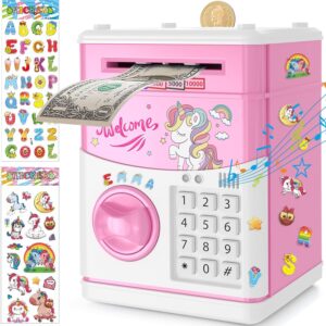 JUNEU Unicorn Piggy Bank for Kids, Gifts for 5 6 7 8 9 10 Year Old Girls, Kids E