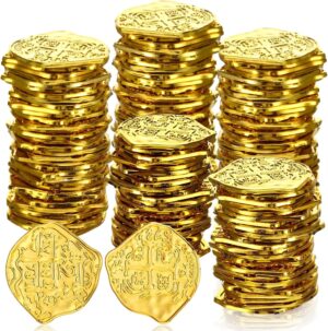 Hanaive 100 Pcs Pirate Coins Plastic Fake Play Coins Replica Spanish Doubloons f