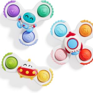 ALASOU 3PCS Pop Suction Cup Spinner Sensory Airplane Travel Toys for 1 Year Old