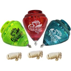 3 Pack Jumbo Cobra Durable Plastic Spin Tops for Kids Metal Tip Made in Mexico -