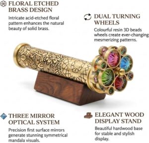 Handcrafted Etched Floral Pattern Lacquered Brass Kaleidoscope Includes Two Sepa