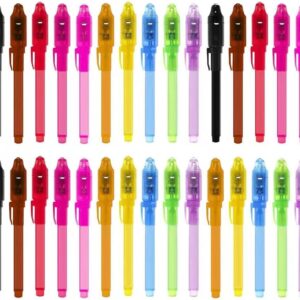 30 Pack Invisible Ink Pens with UV Light, Magic Spy Pen for Secret Messages, Bir
