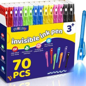 FURWEY 70 Pack Invisible Ink Pen with UV Light for Kids, Party Favors for Kids 4
