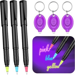 Uniclife 3 Pcs Invisible Ink Pen with 3 Pcs UV LED Keychain Flashlight, Spy Pen,