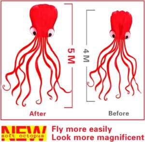 Hengda Kite Soft Octopus Kite Series, Beautiful Kite with Long Colorful Tail for