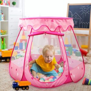 Crayline Pop Up Princess Tent with Star Light, Toys for 1 2 3 Year Old Girl Birt