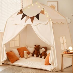 Little Dove Extra Large Kids Play Tent with Flags & Star Lights, Portable & Fold