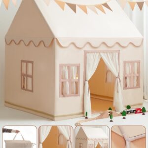Large Kids Tent Playhouse Base Fabric with Star Lights, Flags and Tote Bags, Kid