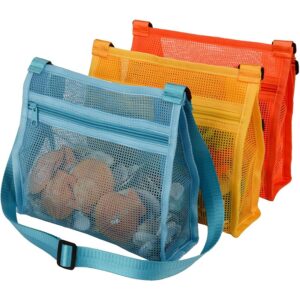 MUYIZI Mesh Beach Bag for Shells Collecting 3 Pack,Shell Bags for Beach, Beach S