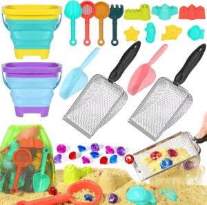 Beach Sand Toys for Kids,Sand toys with 2 Collapsible Beach Bucket,2 Beach Sifte