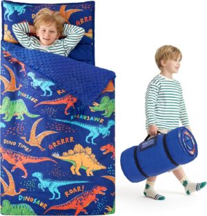 JOIEDOMI Toddler Nap Mat with Removable Pillow and Minky Blanket 55''x30'' Kids