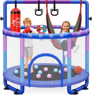 Yohood 55" Trampoline for Kids with Enclosure, 6-in-1 Toddler Trampoline Indoor