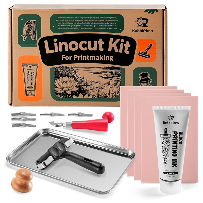 Bobblebro Linocut Kit for Printmaking - Arts and Crafts for Adults - Back to Sch