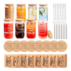 40 Pcs/8 Sets Employee Appreciation Gifts Glass Cups with Coasters, Straws, Gift