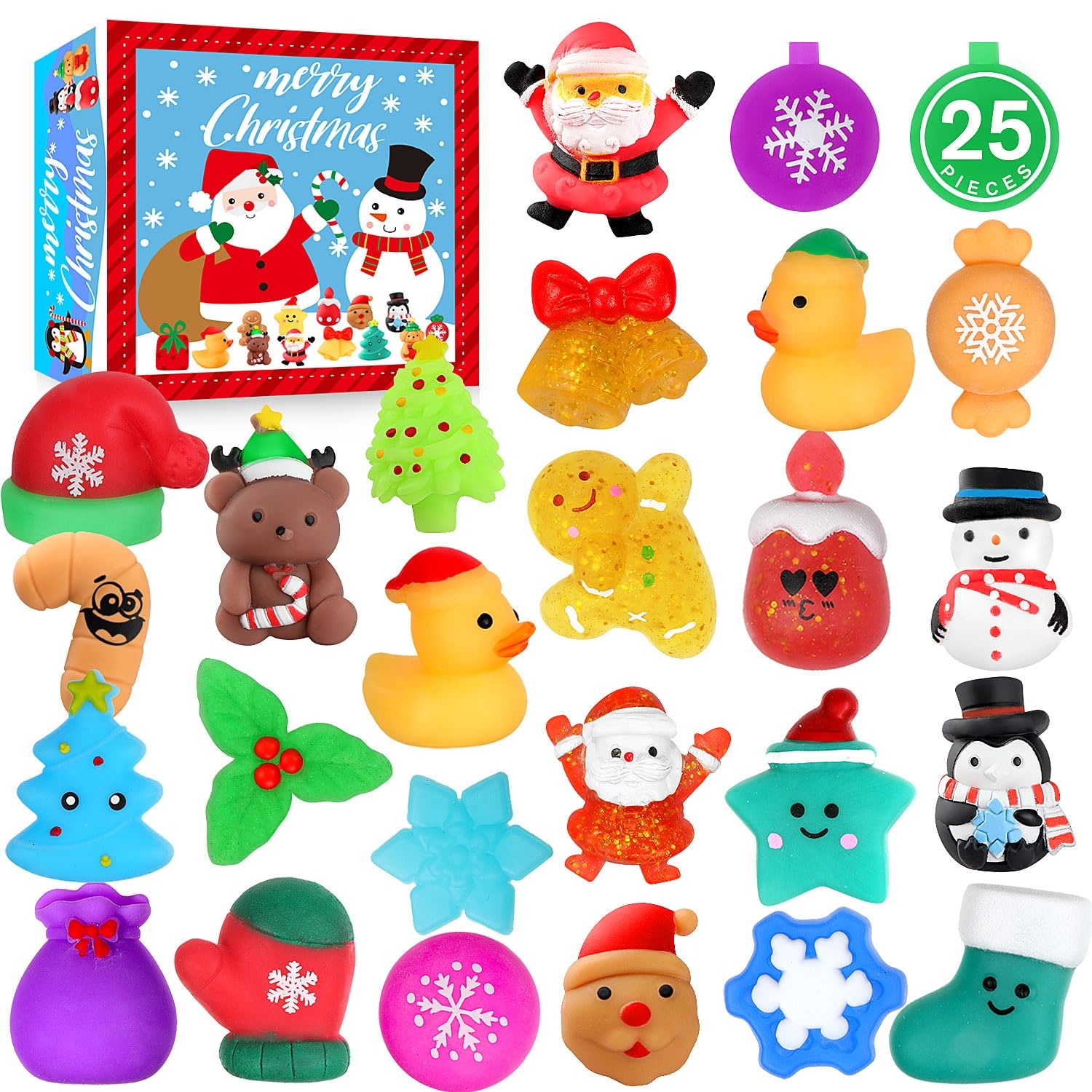 LIAM&AVA Christmas Squishy Toys, 25 PCS Mochi Squishies Bulk Toy for Girls Boys