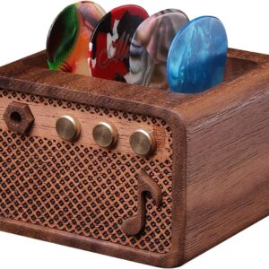 CoolGift Mart Guitar Pick Holder, Walnut Wood Amp Styled Guitar Pick Case for...