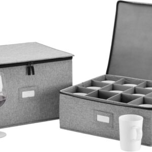 Wine Glass Storage and Cup Storage Case - Set of 2 Stackable Containers with ...