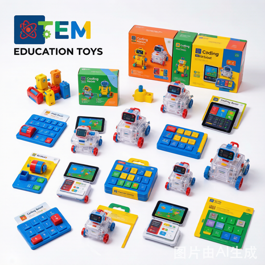 Wholesale educational toys including STEM robot kits and learning games displayed for bulk buyers